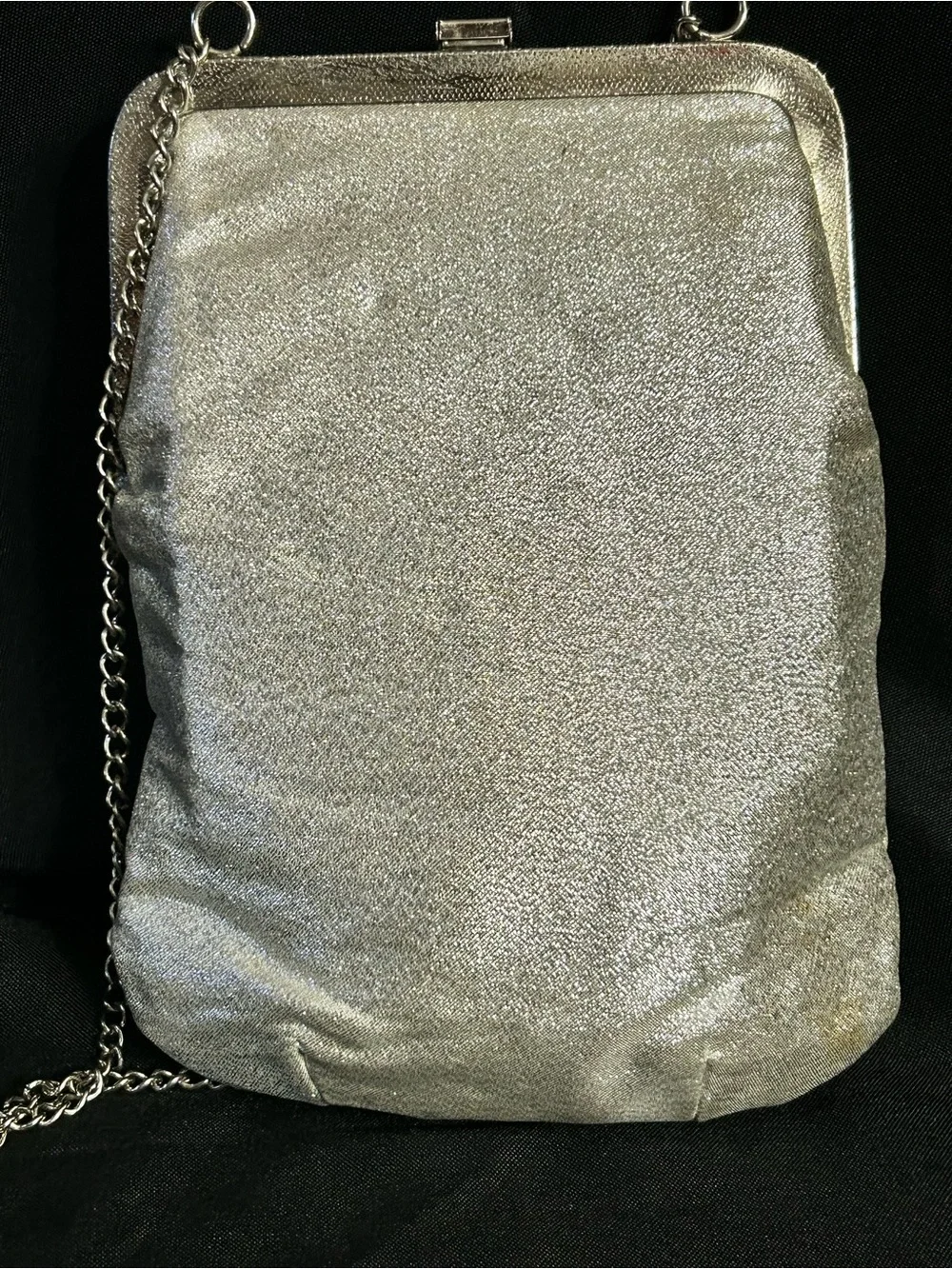 Silver Metallic Evening Clutch Bag with Chain Strap
